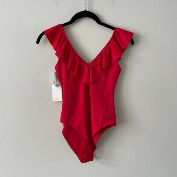 Wilfred Danette Summer Sleeveless Pull On Ruffles V-Neck Bodysuit Red 2XS NEW - Picture 2 of 7